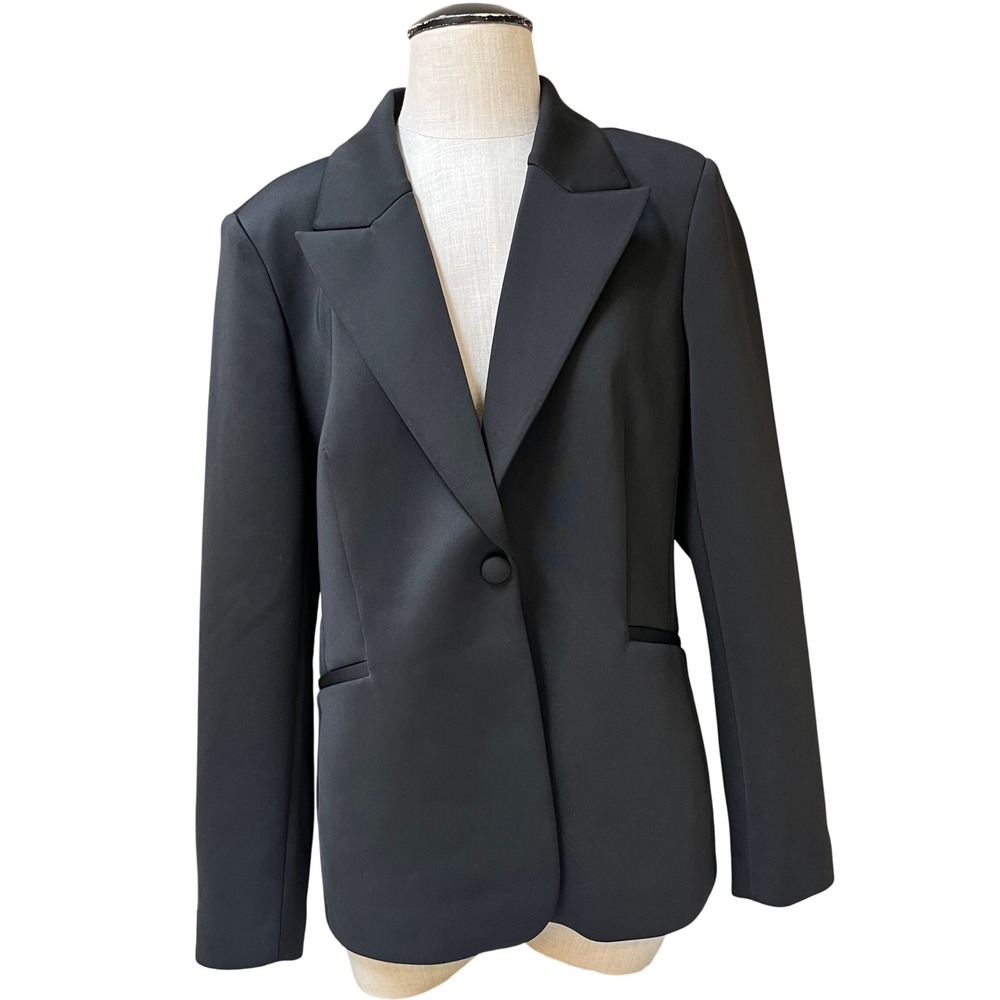 Good American Black Scuba Single Button Blazer Jacket Zip Cuffs Womens‎ XL LKNW - Picture 4 of 16